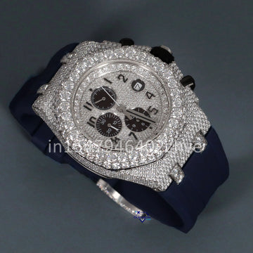 Half iced out hip hop diamond watch chronograph style-Gurukrupa-Gems