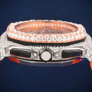 Half iced out orange belt matching dial custom made watch Gurukrupa-Gems