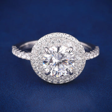 Halo Style Round Diamond Engagement Ring with Pavé Band in 14K Yellow Gold Gurukrupa-Gems