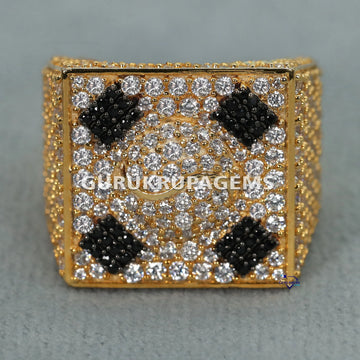Handcrafted Mens Diamond Ring In 14KT Yellow Gold With Lab Created Round Cut Diamond - Gurukrupa-Gems