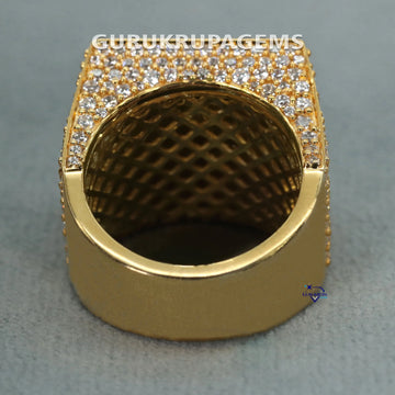Handcrafted Mens Diamond Ring In 14KT Yellow Gold With Lab Created Round Cut Diamond - Gurukrupa-Gems