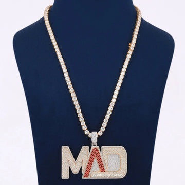 Custom Money Bag Design Letter Pendant with Fully Iced Out Two Tone Cuban Link Chain Necklace Gurukrupa-Gems