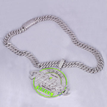 Hip Hop lab grown diamond chain with pendant crafted for men in 14 kt white gold and embellished neon shine Gurukrupa-Gems