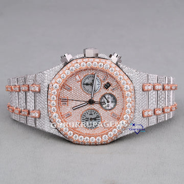 Hip Hop swagger chronograph two tone stainless steel luxury diamond watch for men women Gurukrupa-Gems