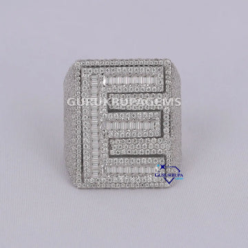 Hip hop diamond ring crafted in 14 kt white gold custom letter ring with vvs clarity diamonds Gurukrupa-Gems