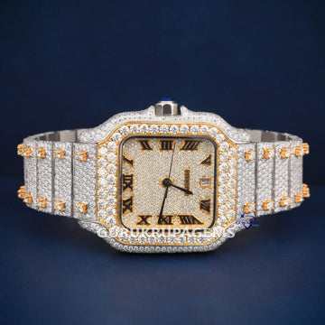 Hip hop iced out 41 mm mens yellow and white roman dial watch Gurukrupa-Gems