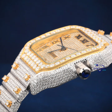 Hip hop iced out 41 mm mens yellow and white roman dial watch Gurukrupa-Gems