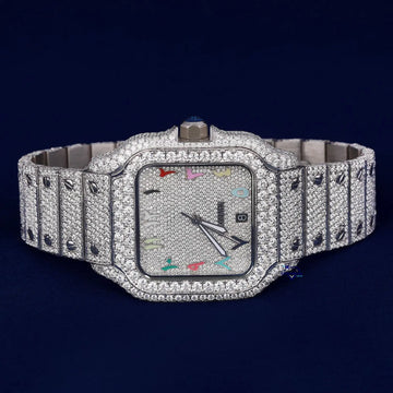 Hip hop rainbow color dial diamond wrist watch for men crafted in stainless steel with vvs clarity diamonds Gurukrupa-Gems
