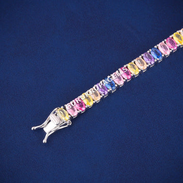HipHop Iced Out Rainbow Sapphire Tennis White Gold Diamond Bracelet Multicolor Ombre Princess Cut Gurukrupa-Gems