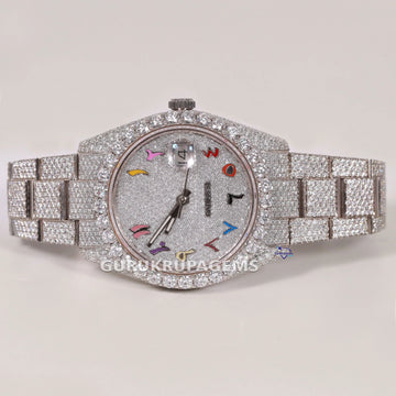 Hot selling hip hop rainbow colorful dials with moissanite diamond watch crafted in stainless steel with vvs clarity diamonds Gurukrupa-Gems