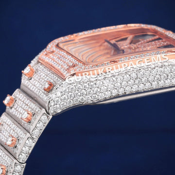 Iced Out Skeleton Two Tone Rose Gold Color Dial Customized Silver VVS Diamond Hip Hop Watch for Men Gurukrupa-Gems