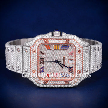 Iced Out Skeleton Two Tone Rose Gold Color Dial Customized Silver VVS Diamond Hip Hop Skeleton Watches for Men Gurukrupa-Gems