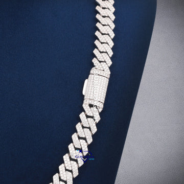 Iced out white gold Cuban link chain for men with full pave diamond setting Gurukrupa-Gems