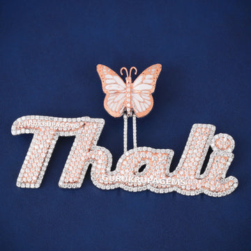 Icy Custom Big Baguette Three Letter Pendant 7mm Double Layer Full Diamond New Baguette Initial Necklace Pendant for Unisex Gurukrupa-Gems