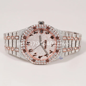 Indulge in luxury with a unique moissanite diamond rose gold color watch for men featuring Arabic numerals-Gurukrupa-Gems