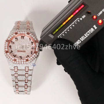 Indulge in luxury with a unique moissanite diamond rose gold color watch for men featuring Arabic numerals-Gurukrupa-Gems