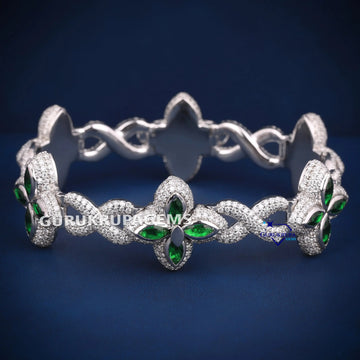 Infinity style green gemstone diamond clover bracelet Gurukrupa-Gems