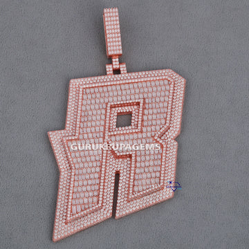 Initial letter custom pendant beautiful design crafted with 14kt rose gold round and baguette cut labgrown diamonds Gurukrupa-Gems