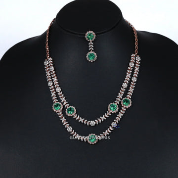 Introducing 14 kt rose gold labgrown diamond necklace for women green gemstone and round cut diamonds Gurukrupa-Gems