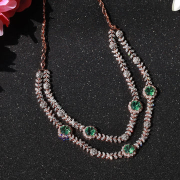 Introducing 14 kt rose gold labgrown diamond necklace for women green gemstone and round cut diamonds Gurukrupa-Gems