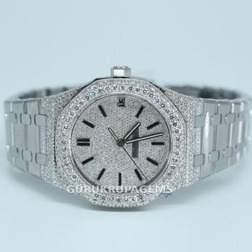 Introducing an eye catching stainless steel hip hop watch timepiece adorned with labgrown diamonds sure to capture the admiration of all Gurukrupa-Gems