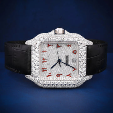 Leather black belt red custom hip hop rappers style diamond watch Gurukrupa-Gems