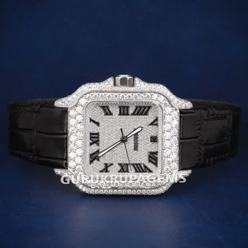 Leather black belt red custom hip hop rappers style diamond watch Gurukrupa-Gems