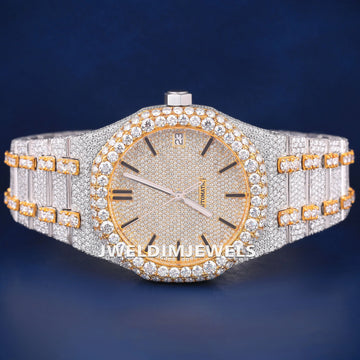 Luxurious Two Tone Iced Out Hiphop Bust Down Watch with Full Diamond Rose Dial VVS Custom Mens Diamond Watches (Copy) Gurukrupa-Gems