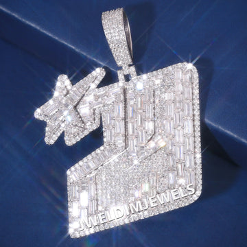 Luxury Big Custom Emerald & Round Cut Diamond 29 with Star Pendant for Mens 925 Sterling Silver Pendants Gurukrupa-Gems