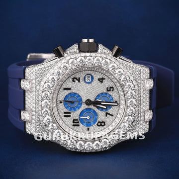 Luxury Diamond Chronography Watch Fully Iced with Black Rubber Belt Gurukrupa-Gems