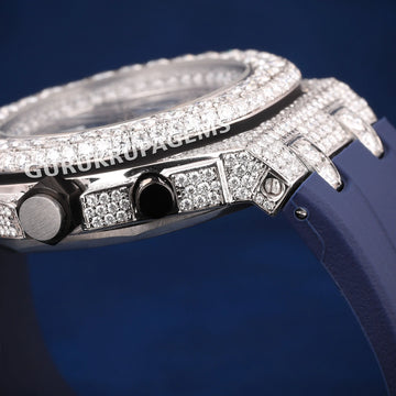 Luxury Diamond Chronography Watch Fully Iced with Black Rubber Belt Gurukrupa-Gems