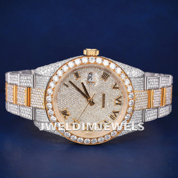 Luxury Fully Customized Watches Two Tone Arabic Dial Hiphop Watches Silver and Rose Iced Out Diamond Mens Watches Gurukrupa-Gems