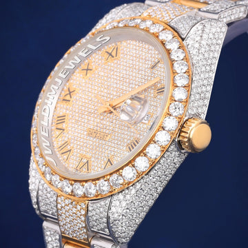 Luxury Fully Customized Watches Two Tone Arabic Dial Hiphop Watches Silver and Rose Iced Out Diamond Mens Watches Gurukrupa-Gems