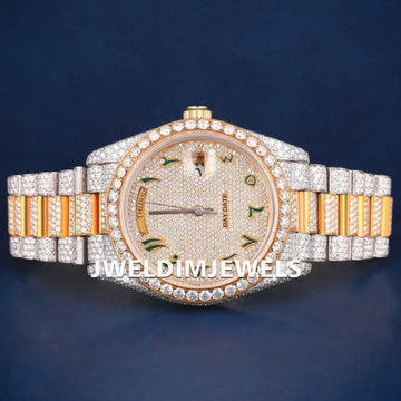 Luxury Fully Customized Watches Two Tone Arabic Dial Hiphop Watches Silver and Rose Iced Out Diamond Mens Watches (Copy) Gurukrupa-Gems