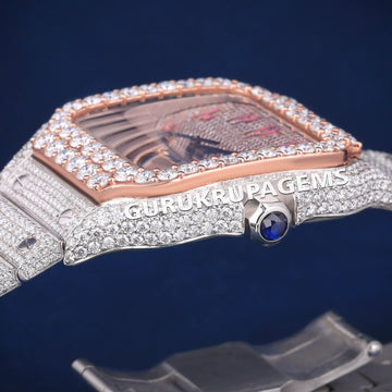 Luxury Men Watch Diamond VVS White Diamond Bezel for Mens & Womens Watches Yellow Gold Plated Mechanical Movement Gurukrupa-Gems