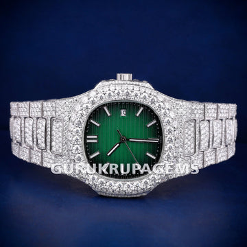 Luxury VVS Diamond Moissanite Watch Iced Out Arabic Numericals Automatic Movement For Men Gurukrupa-Gems