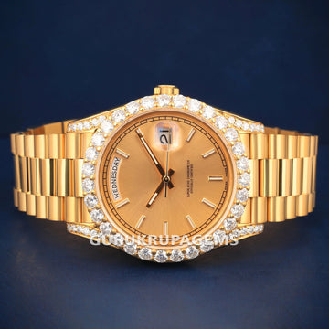 Iced Out Rose Gold Watch with Roman Dial and Diamond Bezel for Men Gurukrupa-Gems