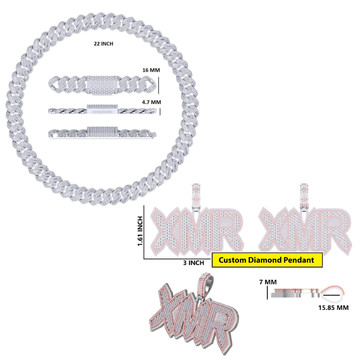 Men Women Custom Iced Out Big Baguette Letter Chain Pendant with 16mm Cuban Link Necklace VVS Diamond Personalized Jewelry Gurukrupa-Gems