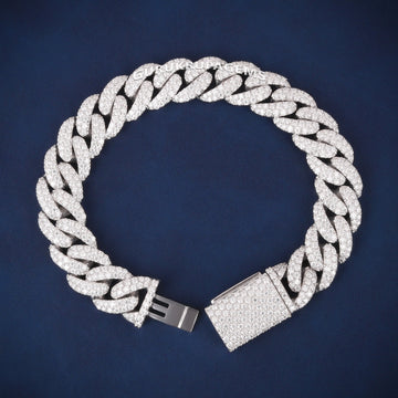 Men’s White Gold Miami Iced Bracelet 8 Inch 13 mm Diamond Link Style for Trendy Hip Hop Look Gurukrupa-Gems
