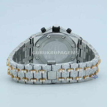 Men's stainless steel chronograph watch, featuring three inner dials and VVS clarity moissanite diamonds Gurukrupa-Gems