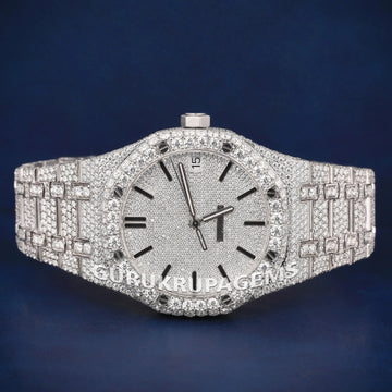 Luxury Two Tone Rose Gold Color and Silver Fully Iced Out Bezel Diamond Watch with Custom Design for Mens & Womens Gurukrupa-Gems