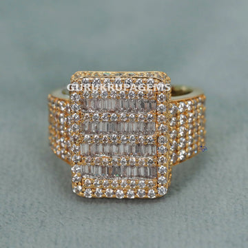 Mens hip hop diamond ring made with 14 kt yellow gold to grace their look brilliantly in vvs clarity - Gurukrupa-Gems
