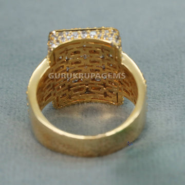 Mens hip hop diamond ring made with 14 kt yellow gold to grace their look brilliantly in vvs clarity - Gurukrupa-Gems