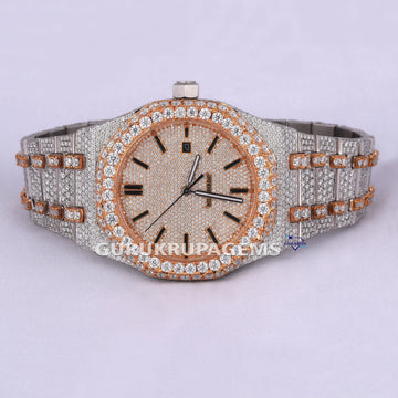 Mens hip hop full iced out moissanite diamond watch crafted in stainless steel with vvs clarity Gurukrupa-Gems