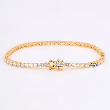 Minimal designer tennis bracelet for women 14 kt yellow gold lab grown diamonds Gurukrupa-Gems