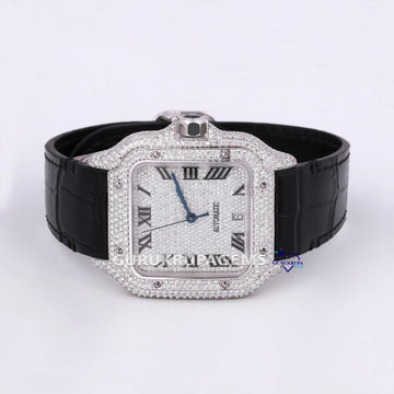 Moissanite diamond leather belt diamond hip hop watch featuring roman numerals and VVS clarity Gurukrupa-Gems