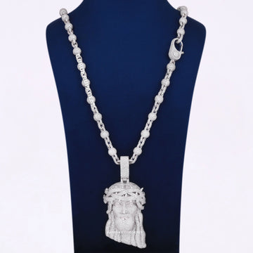 New Arrival European and American Custom Full Iced Out Jesus Face Pendant with Ball Cuban Link Chain Silver Gold Plating Rappers Women Men Heavy Necklace Gurukrupa-Gems