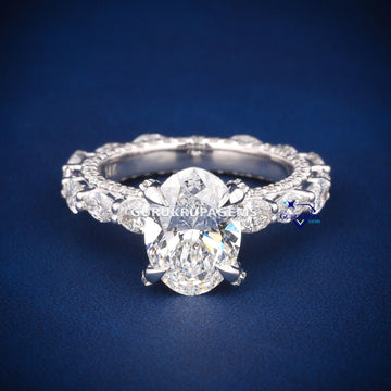 Oval cut diamond engagement ring in white gold with full halo and side stones Gurukrupa-Gems