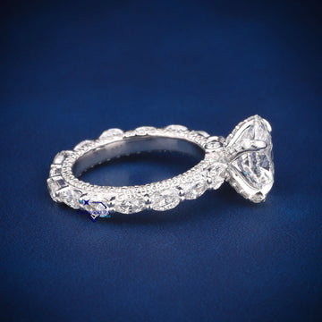 Oval cut diamond engagement ring in white gold with full halo and side stones Gurukrupa-Gems