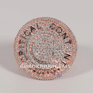 Personalized Hip Hop Diamond Ring In 14KT Rose Gold With Round Cut Lab Diamond Gurukrupa-Gems